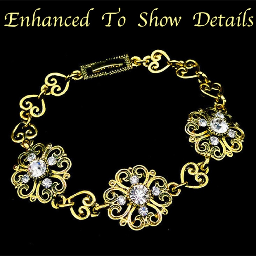 Gold Color Bracelet Vintage Style Retro Rhinestores - Brand New - No Tags